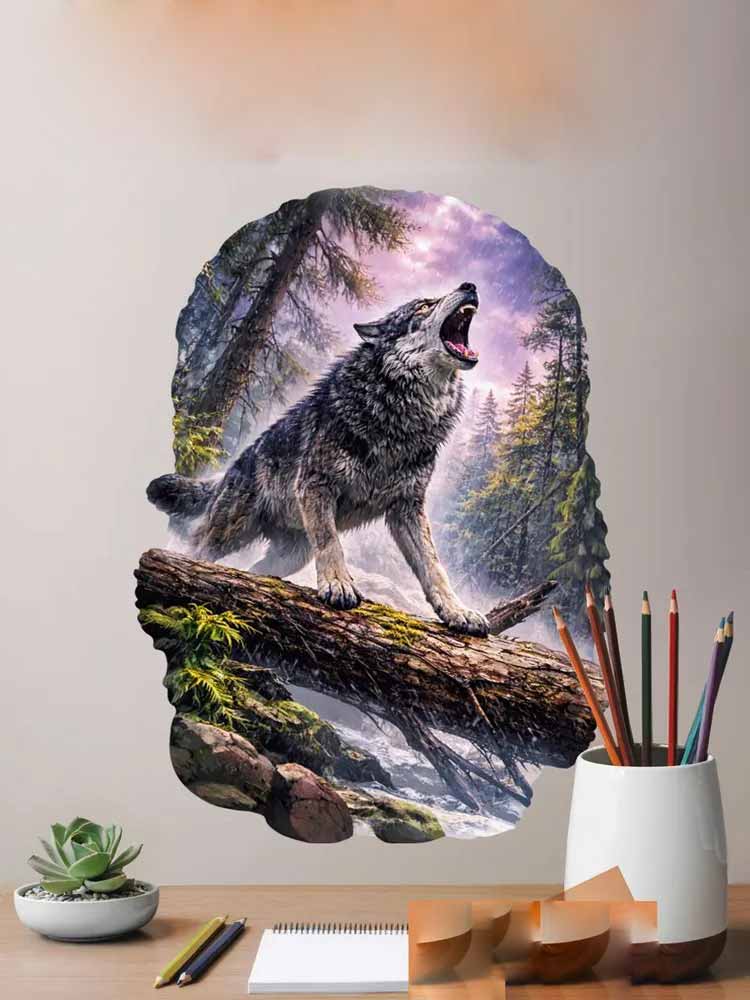 Pvc Panel Background - Stiker Mural Dinding Pola Serigala Hutan